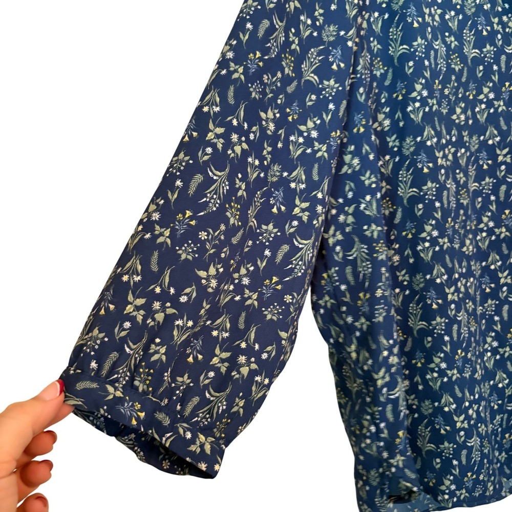 JACHS Girlfriend XXL Blue Floral Button Down 3/4 Puff Sleeve Blouse Boho Prairie - Picture 2 of 10